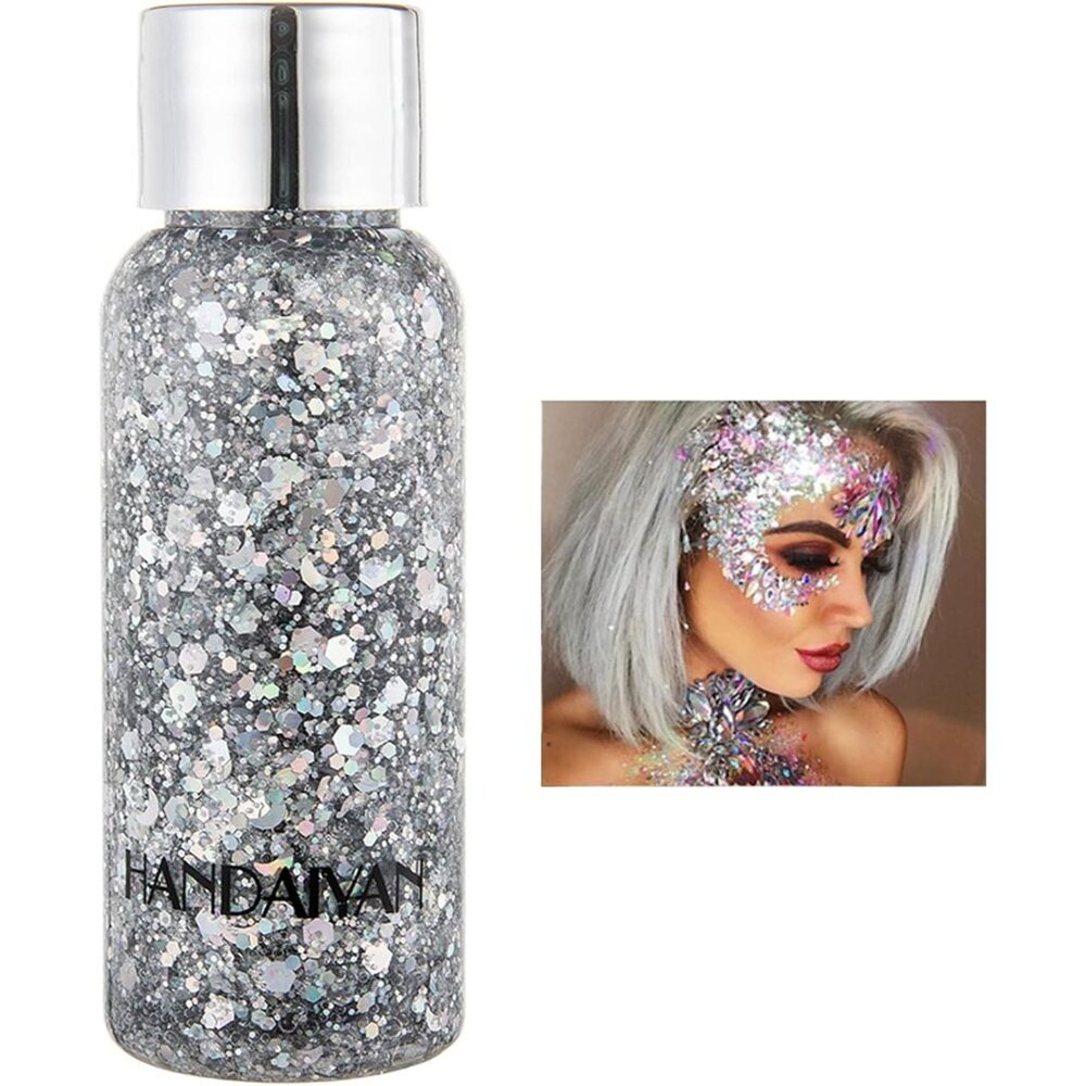 Body Glitter Gel Face and Body Makeup Liquid Long Lasting Silver Mermaid Scales